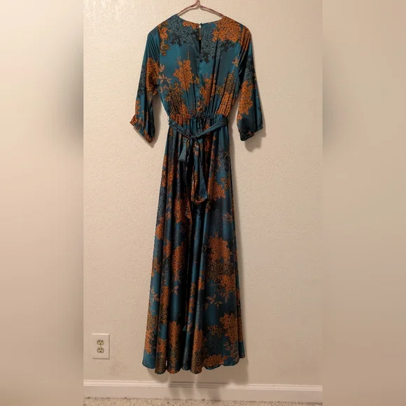 Baltic Born Teal and Rust Floral Long Sleeve Dress - Picture 4 of 10